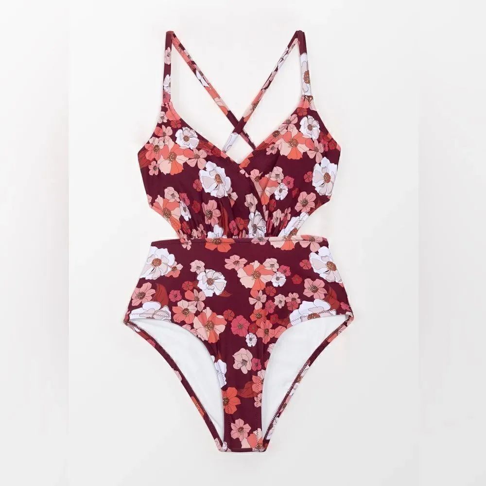 Cup she cut out floral swimsuit